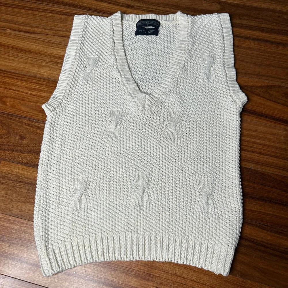 Herman Geist Hand Knit Cable Knit‎ Sleeveless Sweater Vest Top Womens